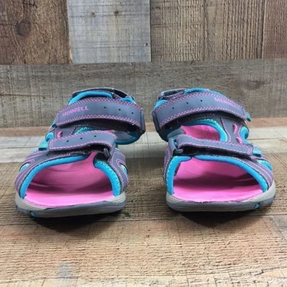 Merrell Gray Turquoise Leather Panther Sandals Unisex Boys Girls 6M‎